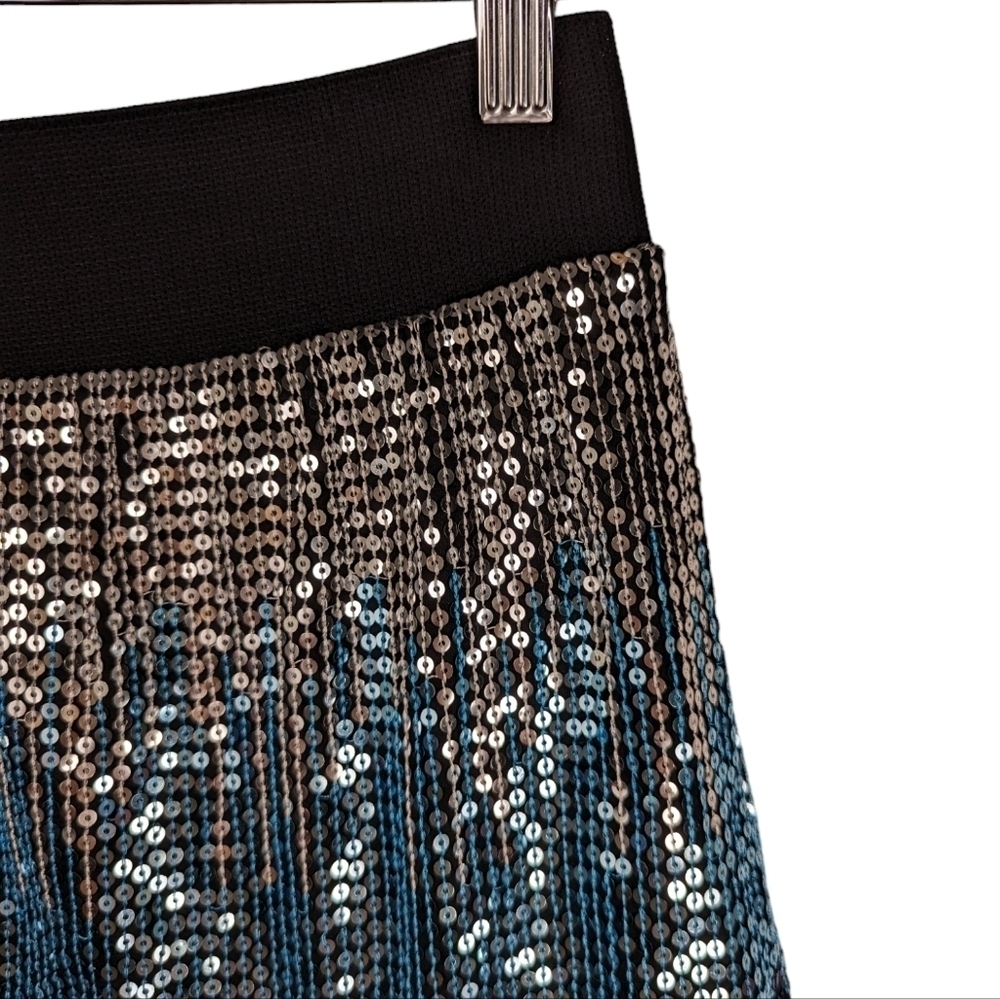 Free People Ombre Sequin Mini Skirt Blue Silver Party M - Picture 10 of 12